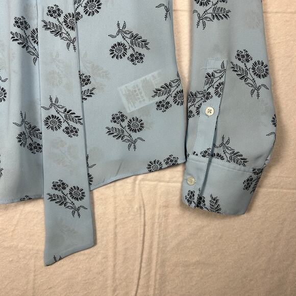 NWT Brooks Brothers Bow Blouse - Light Blue Floral Silk-Look Top - Size 6 - Picture 4 of 12